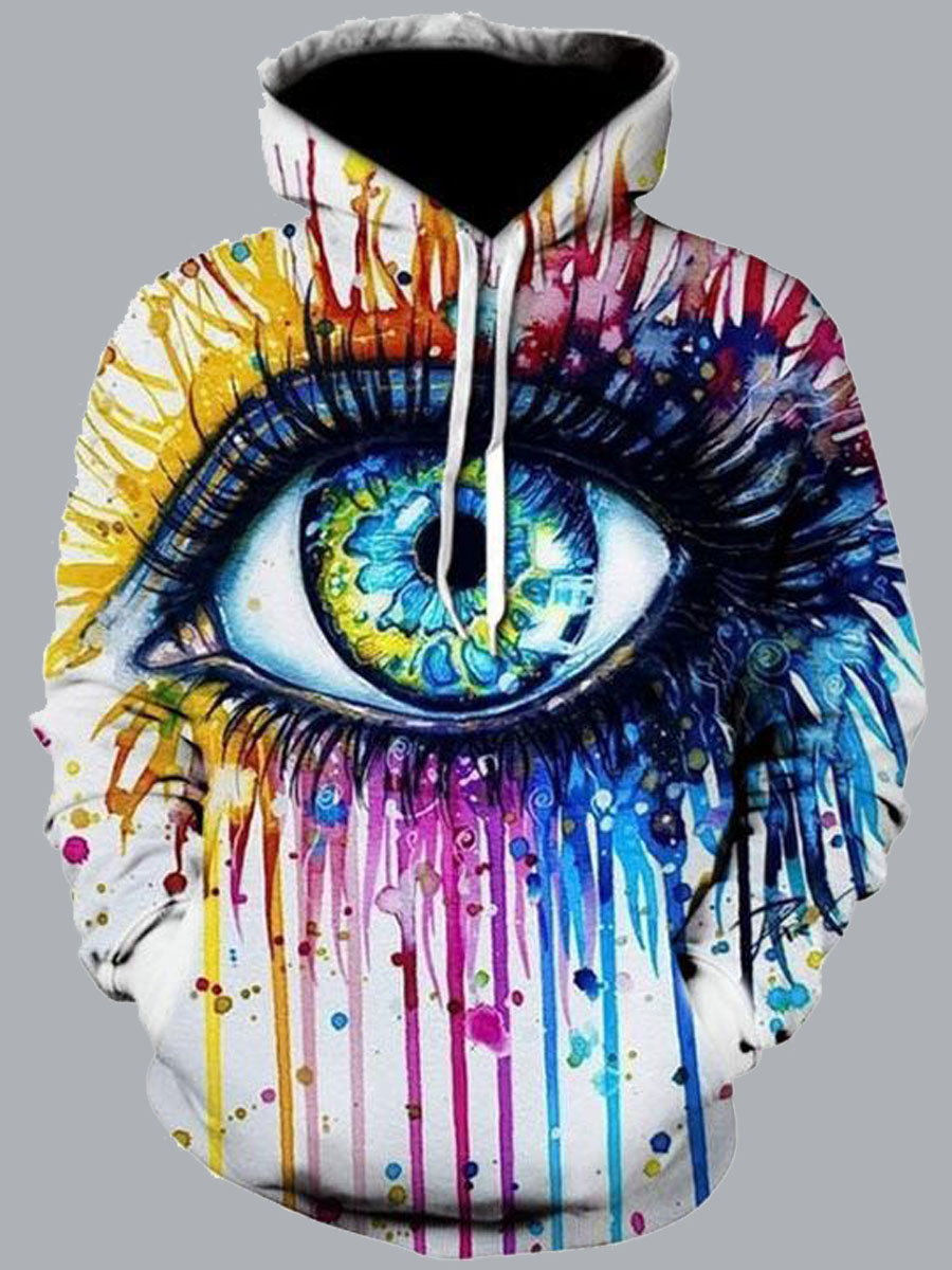 

Lovely Street Hooded Collar Eye Print Multicolor Men Hoodie, Multi