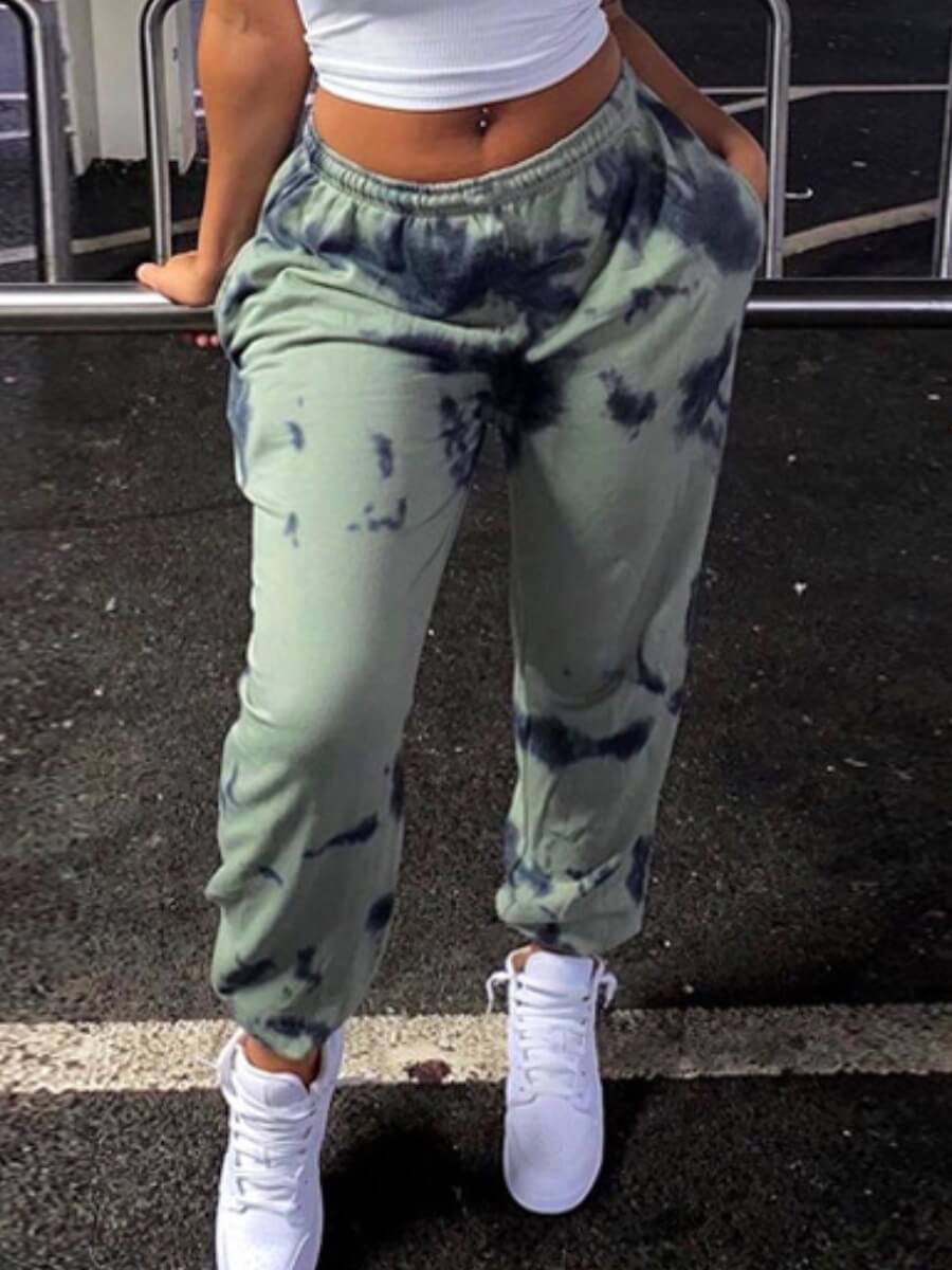 

Lovely Street Tie-dye Army Green Pants