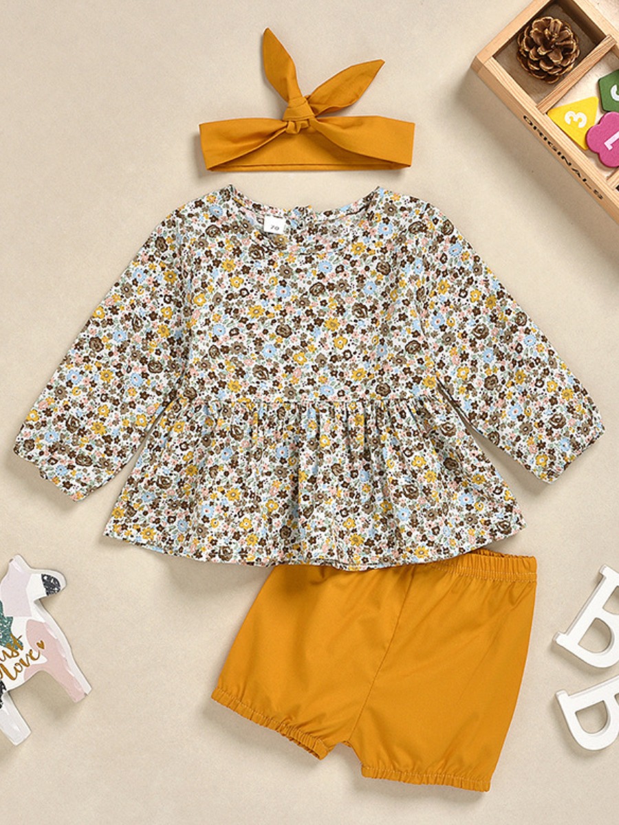 

lovely Trendy O Neck Floral Print Multicolor Girl Two-piece Shorts Set, Multi