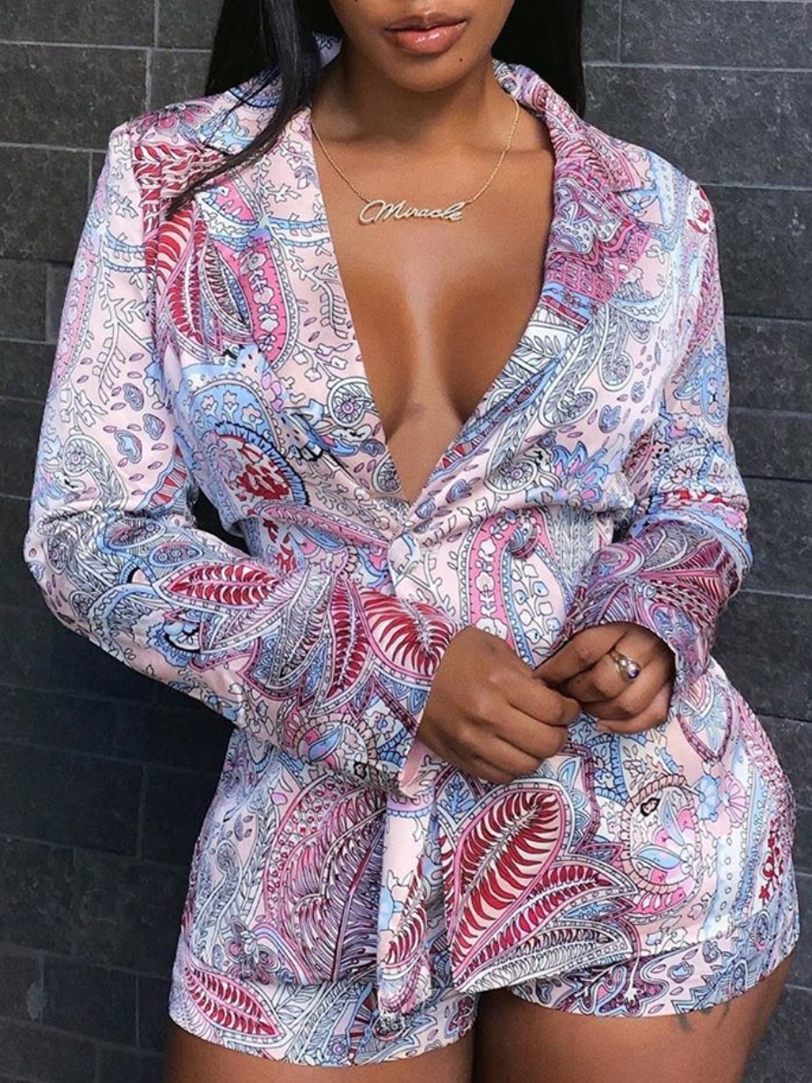 

lovely Trendy Turndown Collar Print Light Pink Blazer