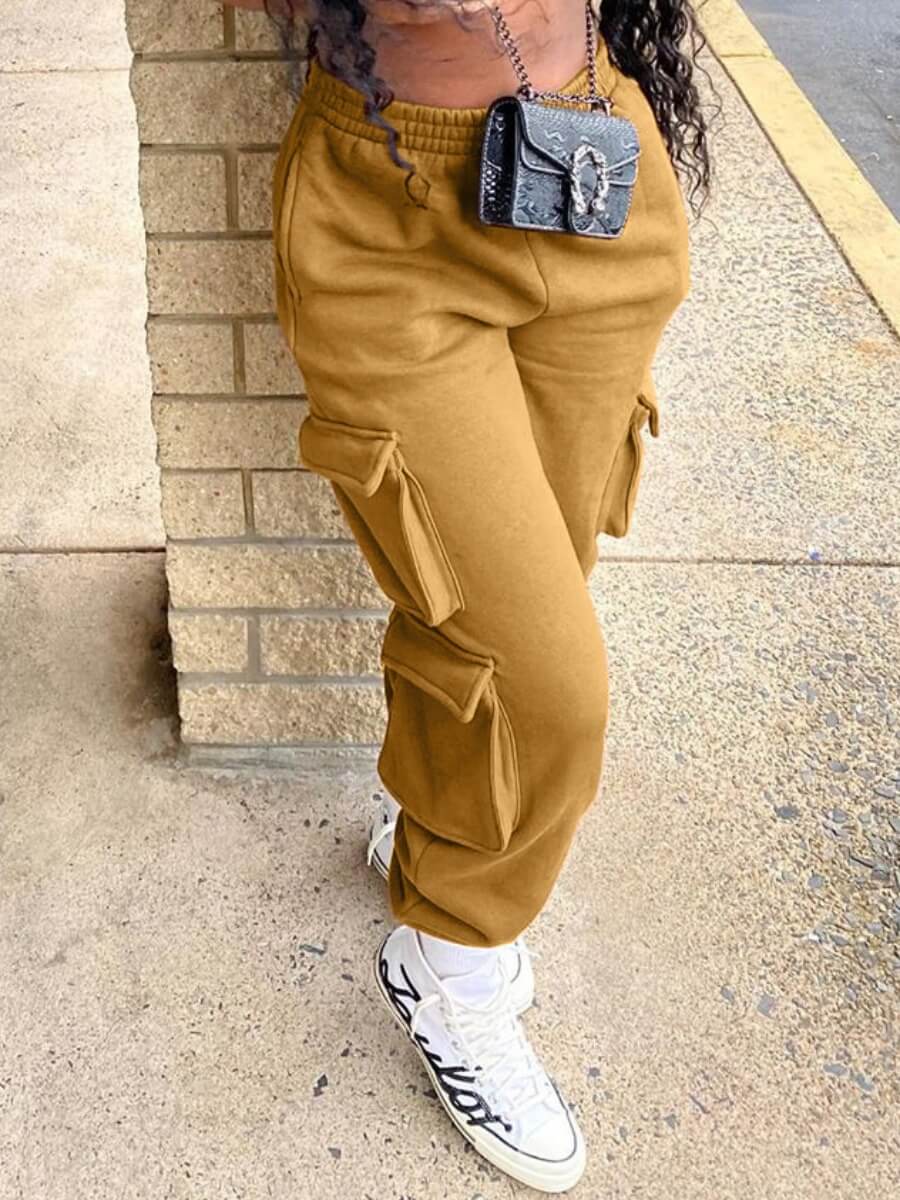 

Lovely Trendy Pocket Patched Yellow Pants
