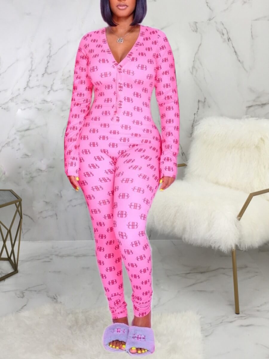 

Lovely Leisure V Neck Print Pink Sleepwear