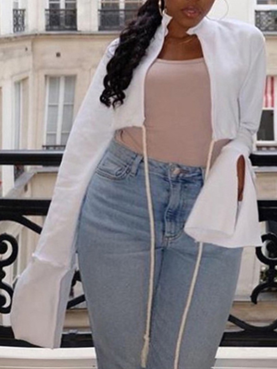 

lovely Casual Drawstring White Short Plus Size Coat