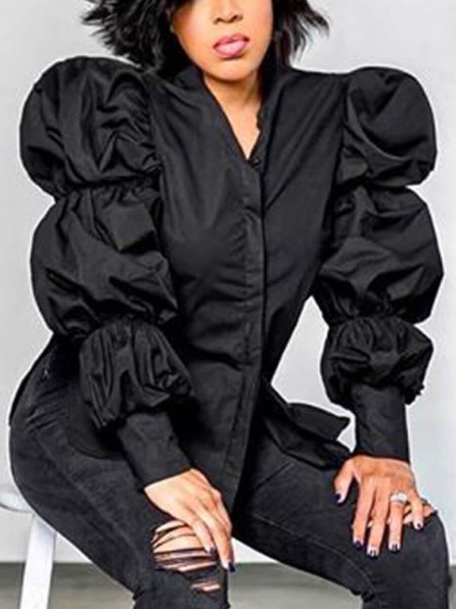 

Lovely Vintage Puffed Sleeves Black Coat