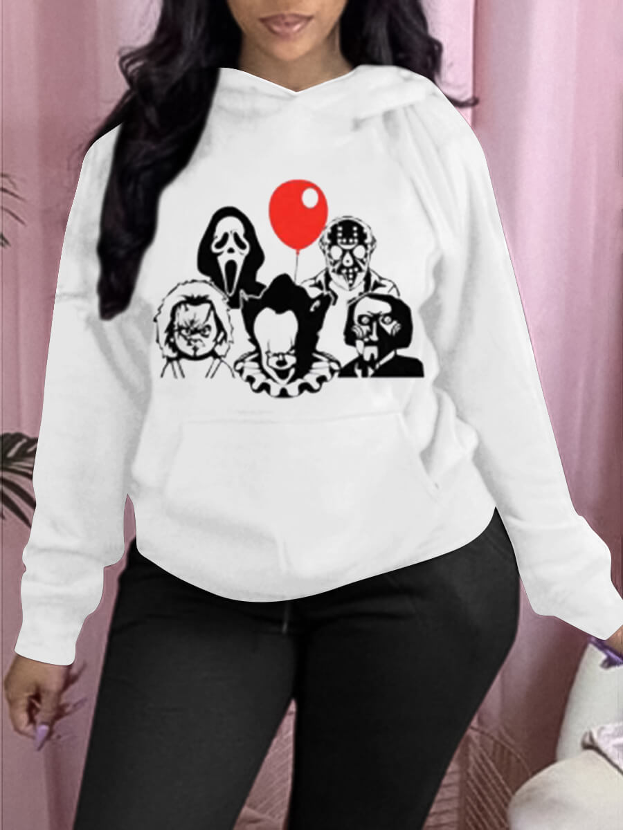 

Lovely Street Hooded Collar Skull Print White Plus Size Hoodie