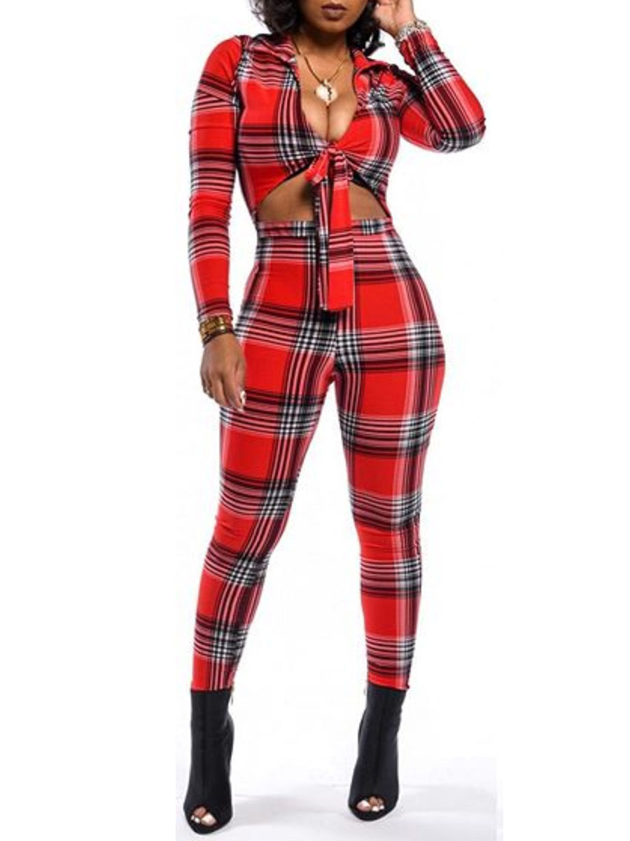 

Lovely Trendy Grid Print Red One-piece Jumpsuit