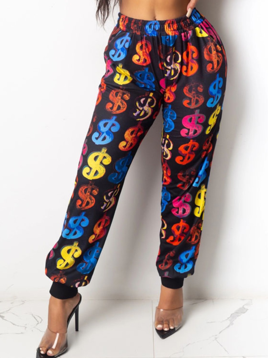 

lovely Leisure Print Loose Black Pants