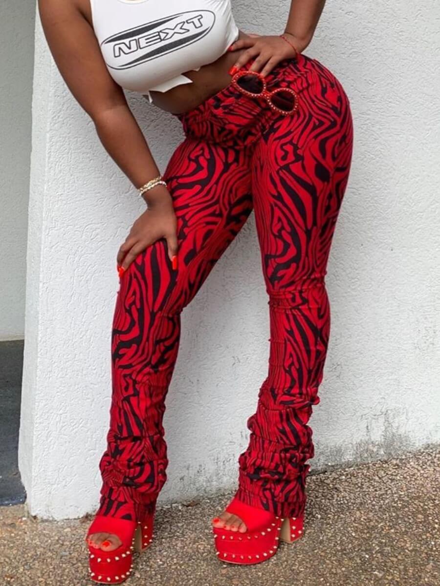 

Lovely Street Striped Print Red Pants