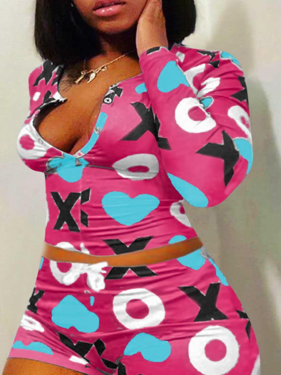 

Lovely Casual Letter Print Rose Red Sleepwear