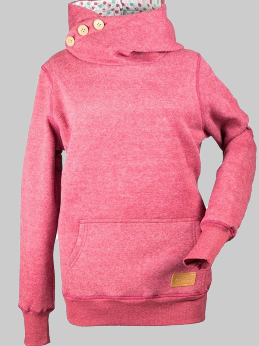 

lovely Casual Buttons Design Pink Plus Size Hoodie