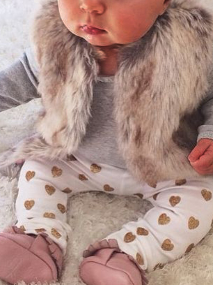

lovely Casual O Neck Heart Print Grey Girl Two-piece Pants Set