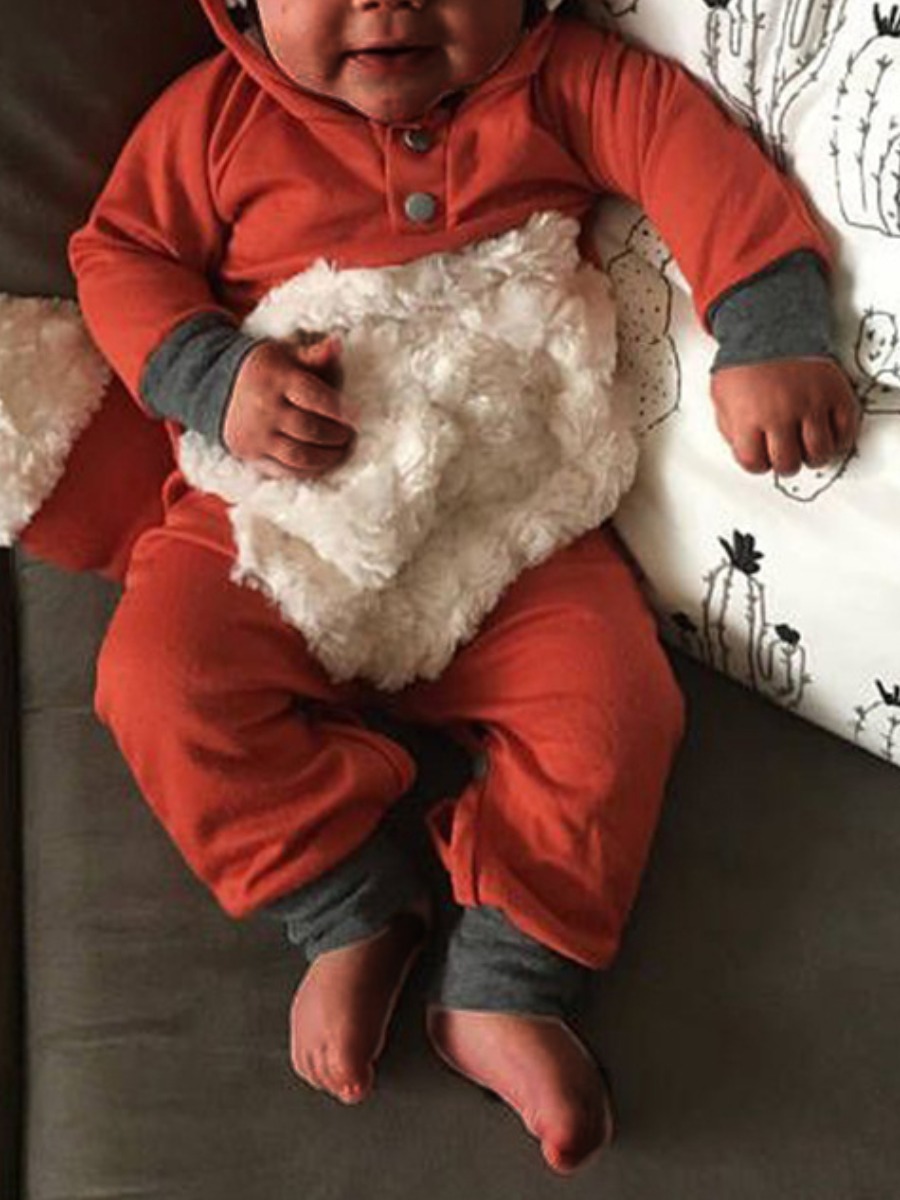 

lovely Sweet Hooded Collar Cartoon Red Boy One-piece Jumpsuit