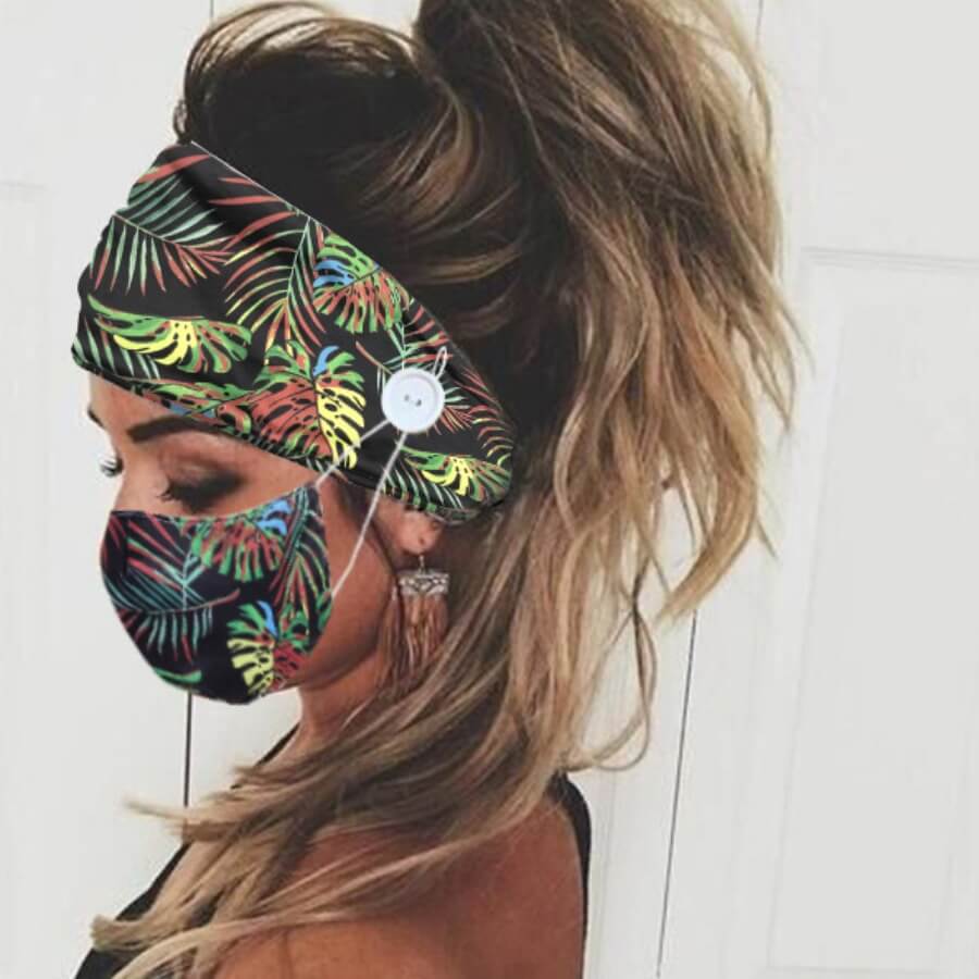 

Lovely Plants Print Multicolor Face Mask(With Headband), Multi