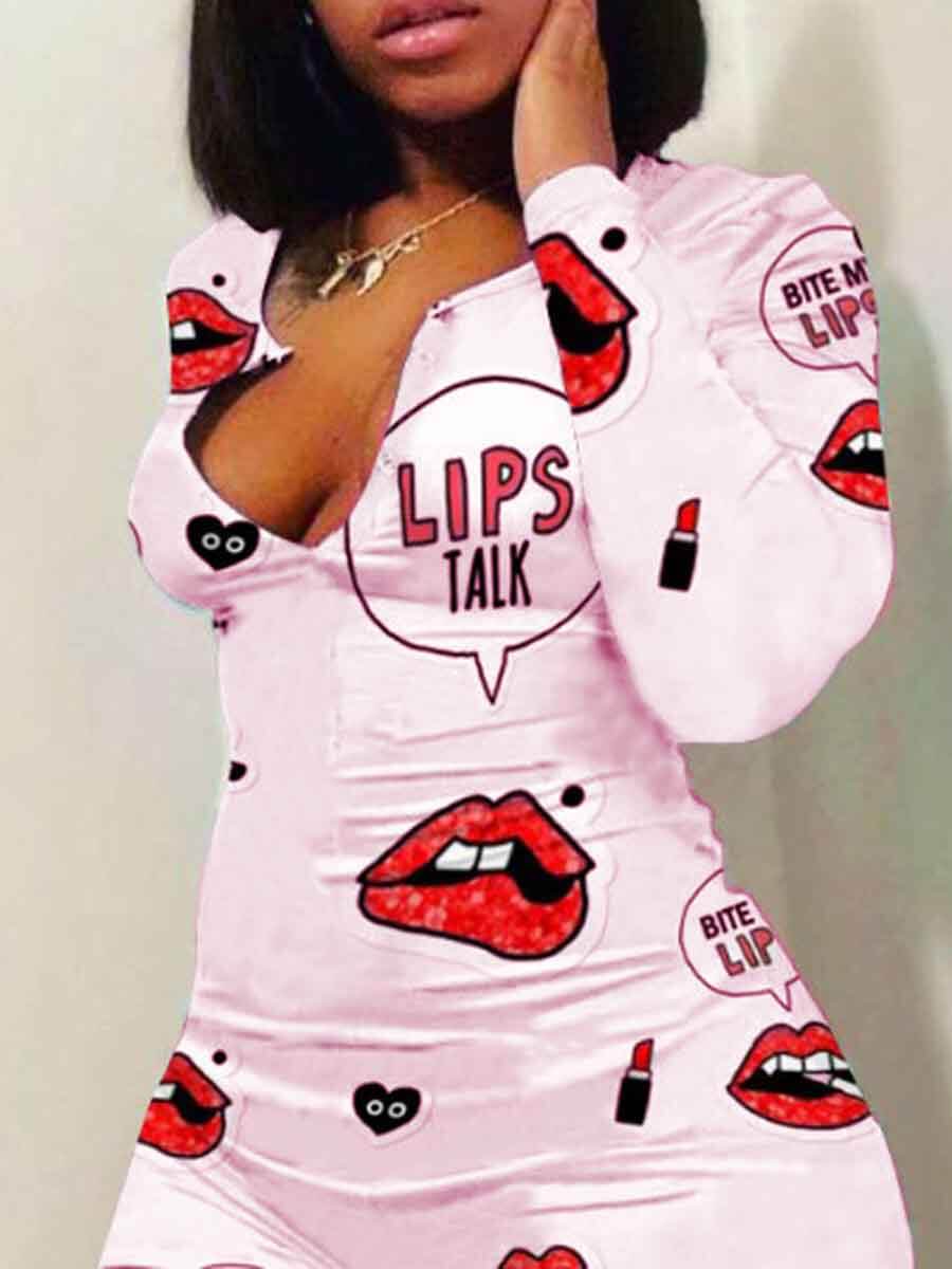 

LW Casual Lip Print White One-piece Romper