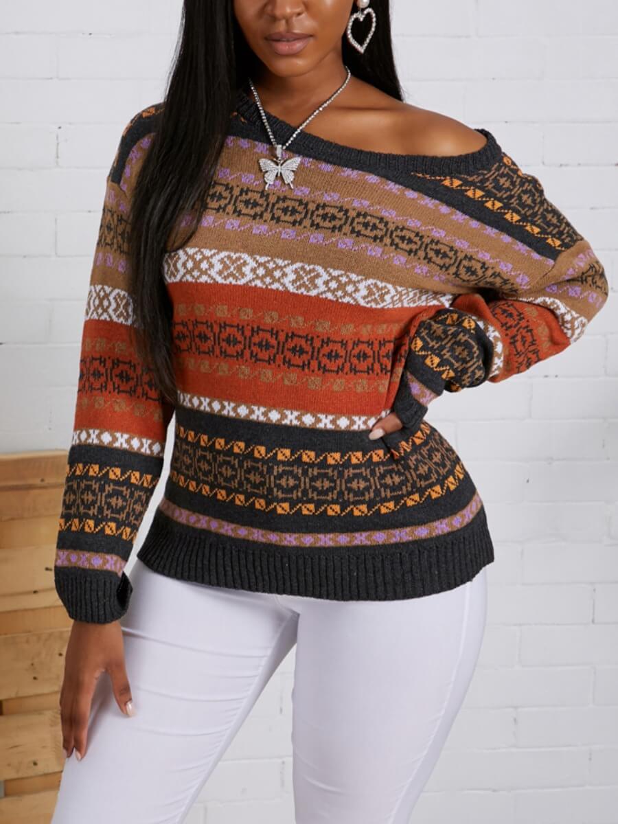 

Lovely Casual Striped Print Multicolor Sweater, Multi