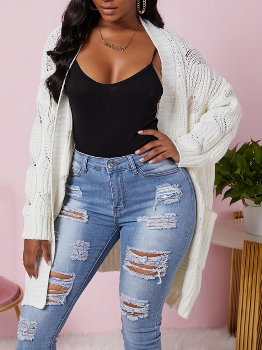 

Lovely Casual Hollow-out White Long Cardigan