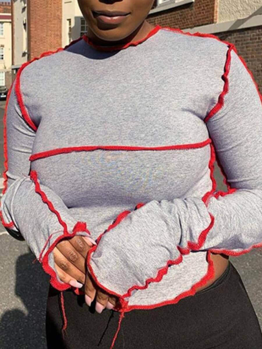 

LW Plus Size Street O Neck Patchwork Grey Hoodie