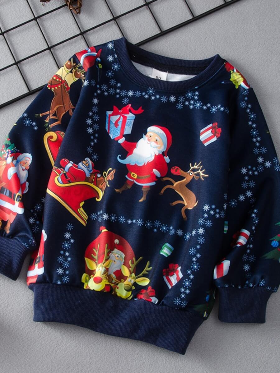 

Lovely Sweet O Neck Cartoon Print Dark Blue Boy Hoodie