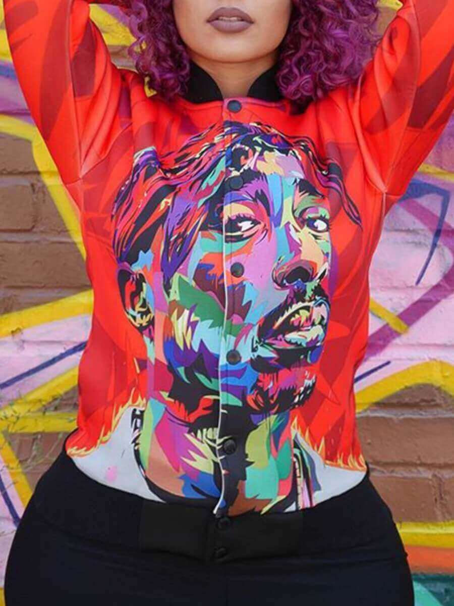 

Lovely Street Print Red Plus Size Jacket