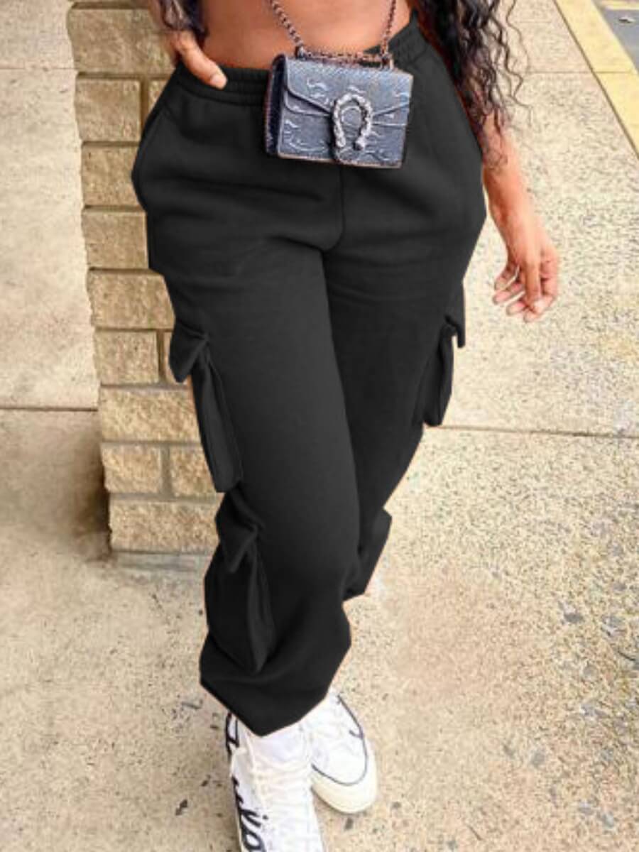 

Lovely Trendy Pocket Patched Black Pants