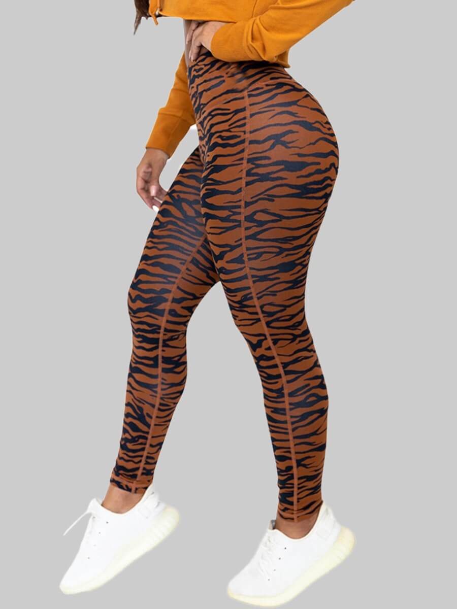 

Lovely Street Striped Print Brown Leggings