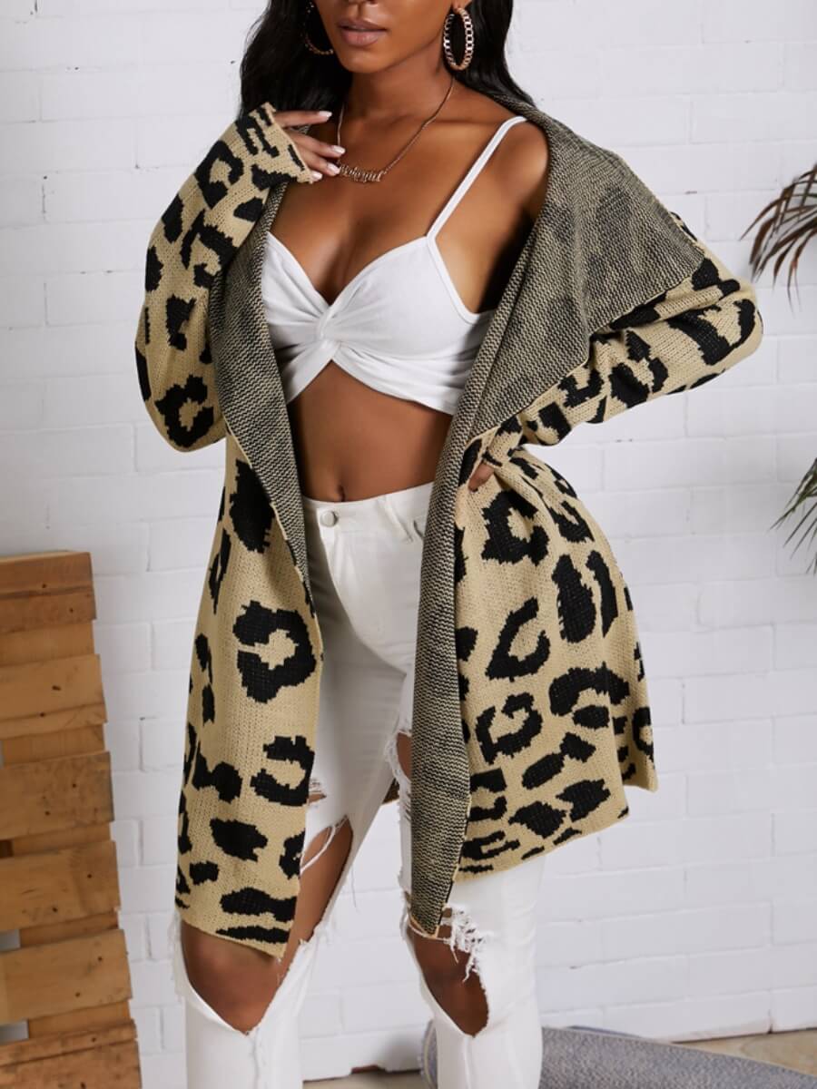 

Lovely Stylish Print Loose Khaki Cardigan