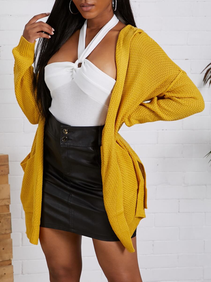 

Lovely Casual Hooded Collar Loose Yellow Cardigan