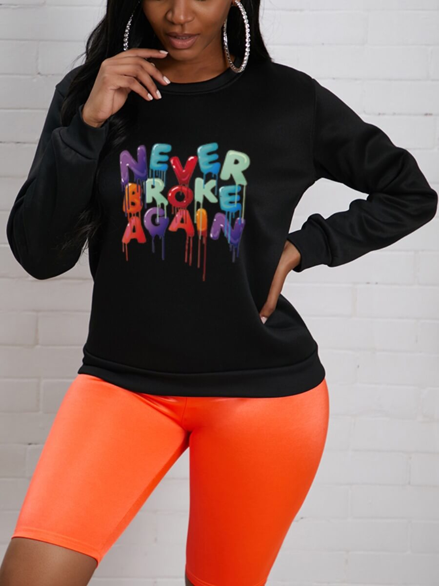 

Lovely Casual O Neck Letter Print Black Hoodie