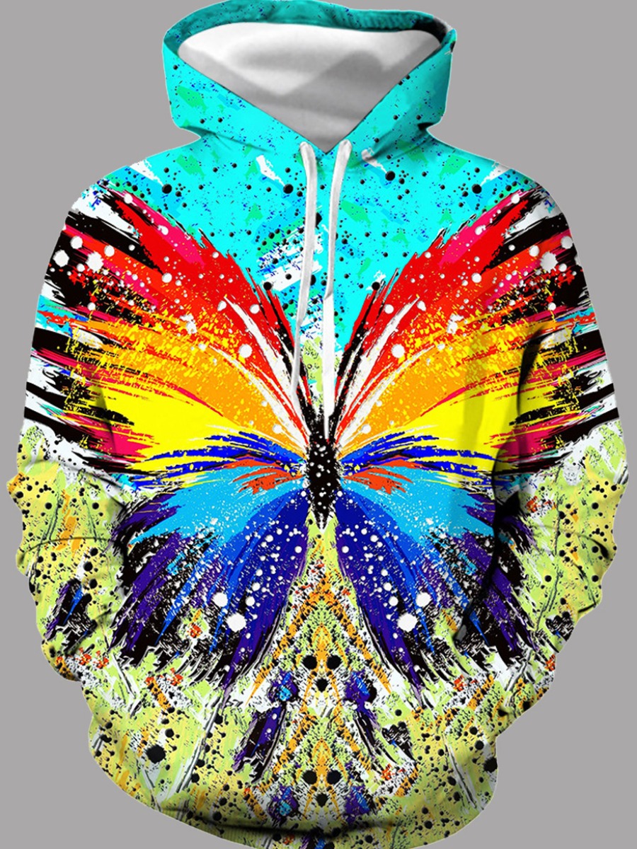 

lovely Trendy Hooded Collar Butterfly Print Multicolor Men Hoodie, Multi