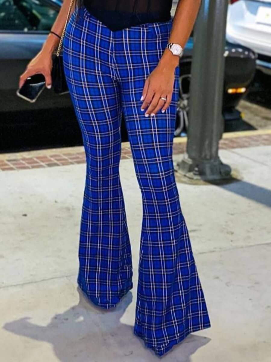 

Lovely Trendy Grid Print Blue Pants