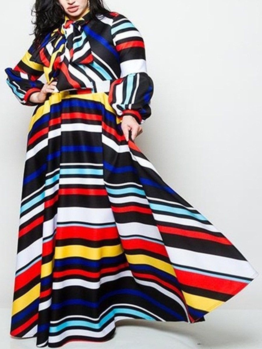 

lovely Trendy Rainbow Striped Multicolor Maxi Plus Size Dress, Multi