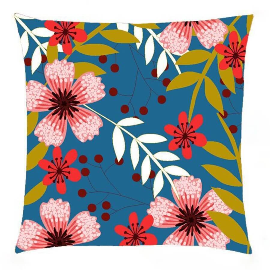 

Lovely Stylish Floral Print Blue Decorative Pillow Case