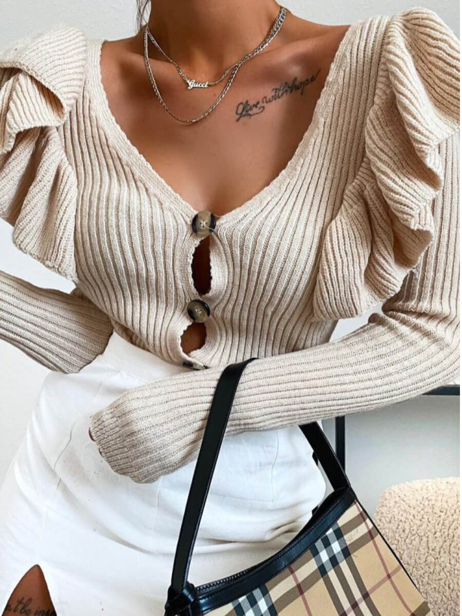 

Lovely Sweet Flounce Design Apricot Sweater