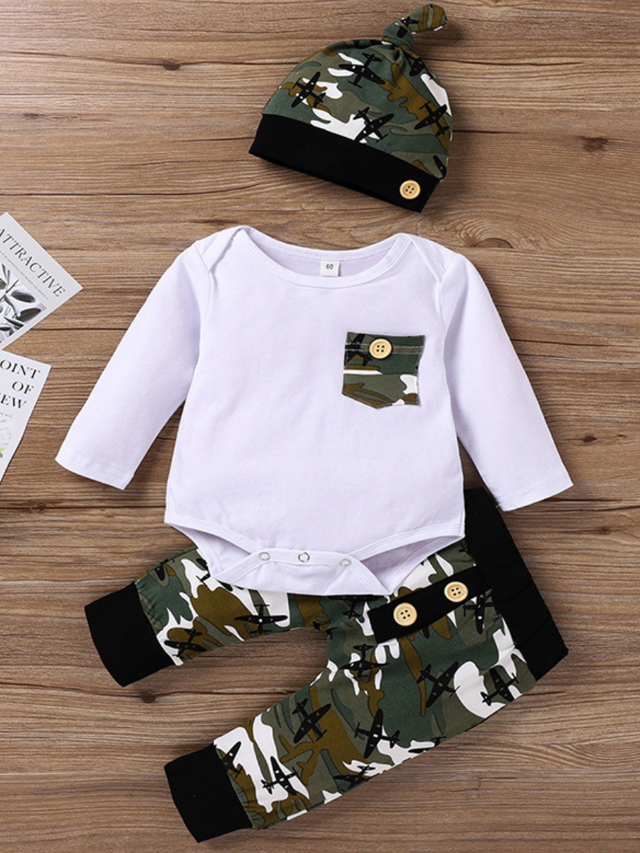 

Lovely Casual O Neck Camo Print White Boy Two-piece Pants Set