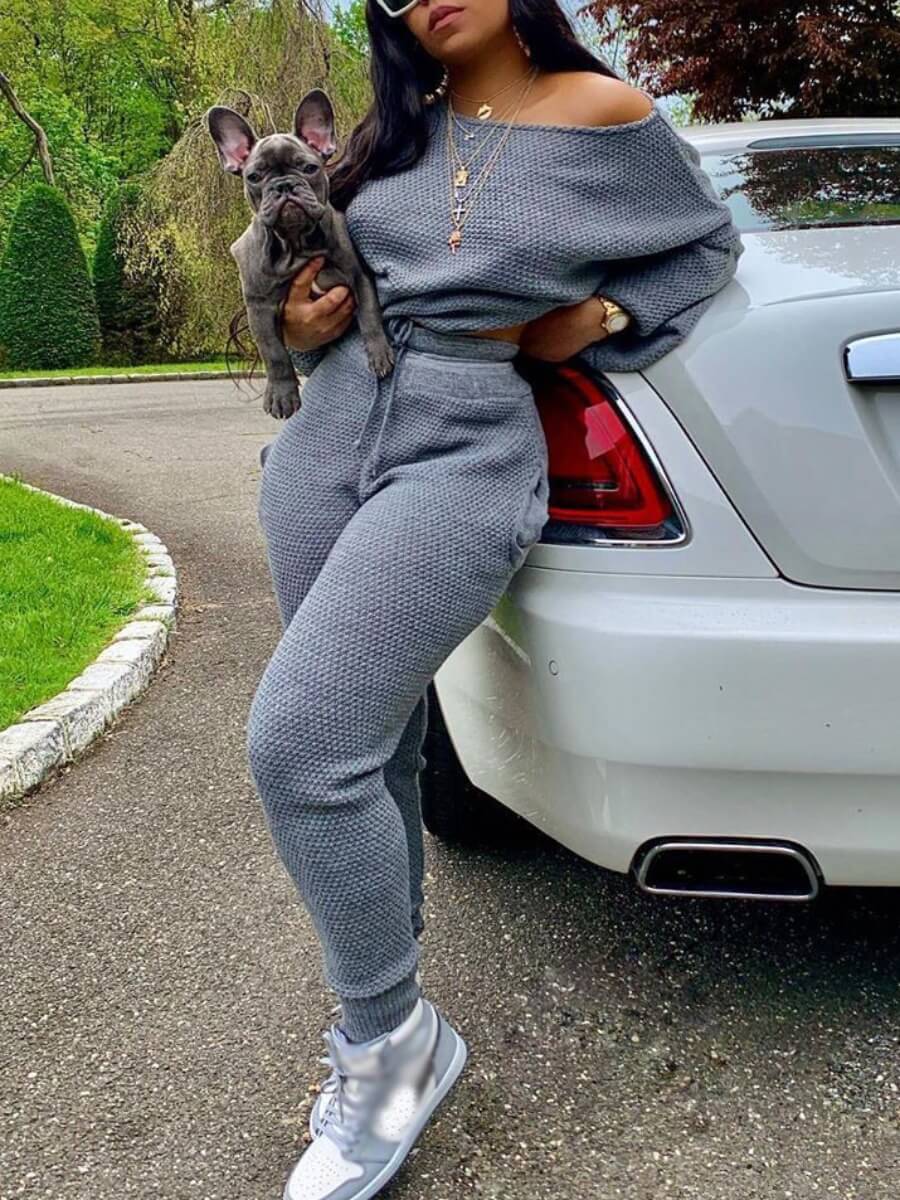 

LW Casual Basic Loose Grey Two Piece Pants Set