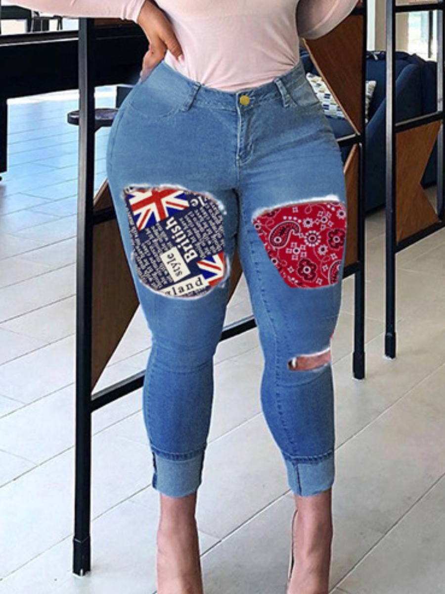 

lovely Street Patchwork Blue Jeans