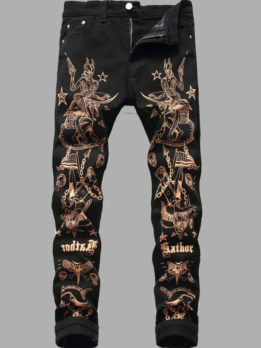 

lovely Stylish Print Black Men Jeans