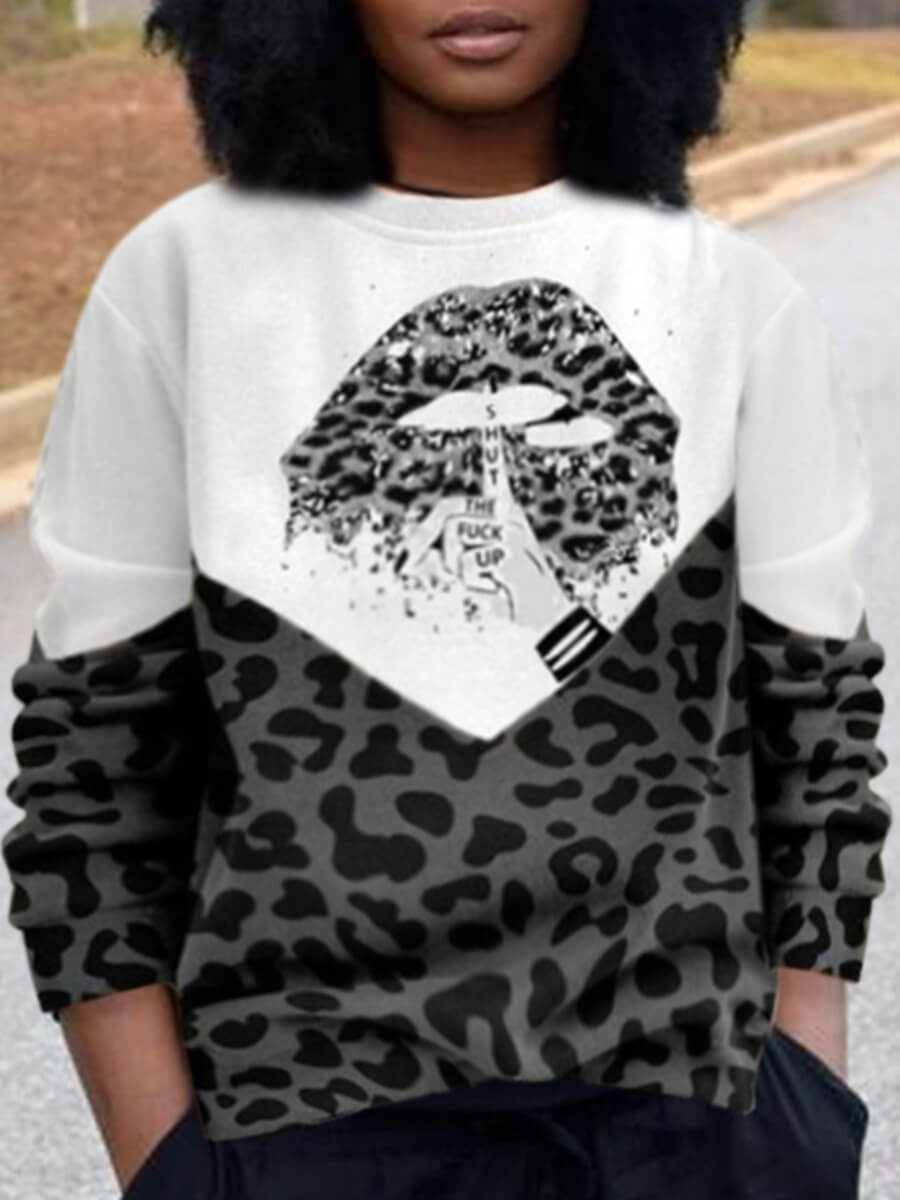 

Lovely Street O Neck Print Patchwork Grey Hoodie