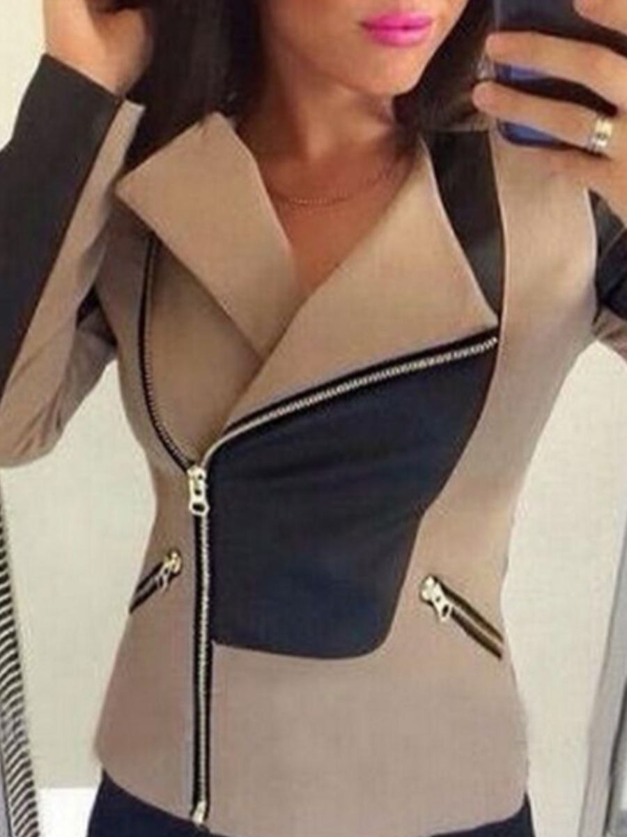 

lovely Trendy Turndown Collar Patchwork Multicolor Jacket, Multi