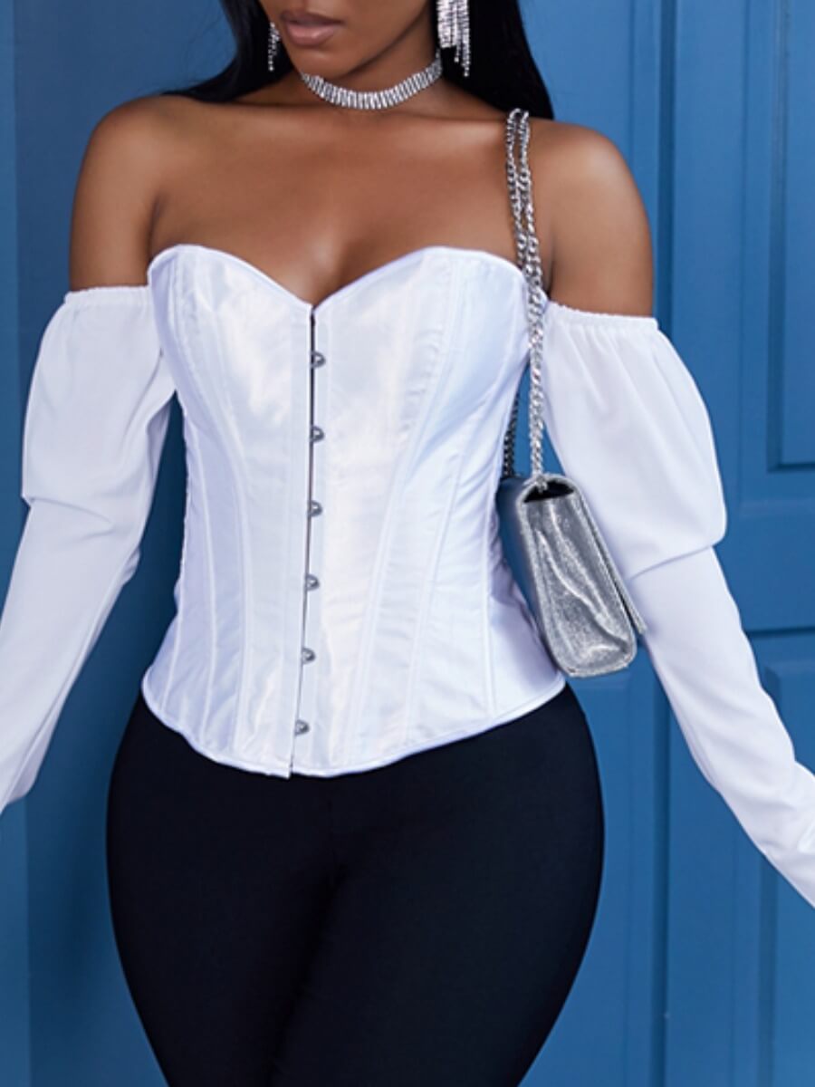 

Lovely Sexy Dew Shoulder Skinny White Blouse