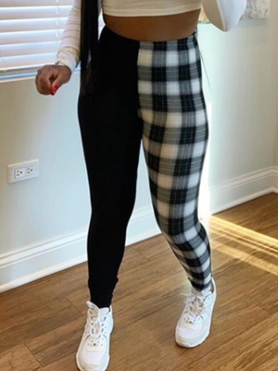 

Lovely Casual Grid Print Patchwork Black Pants