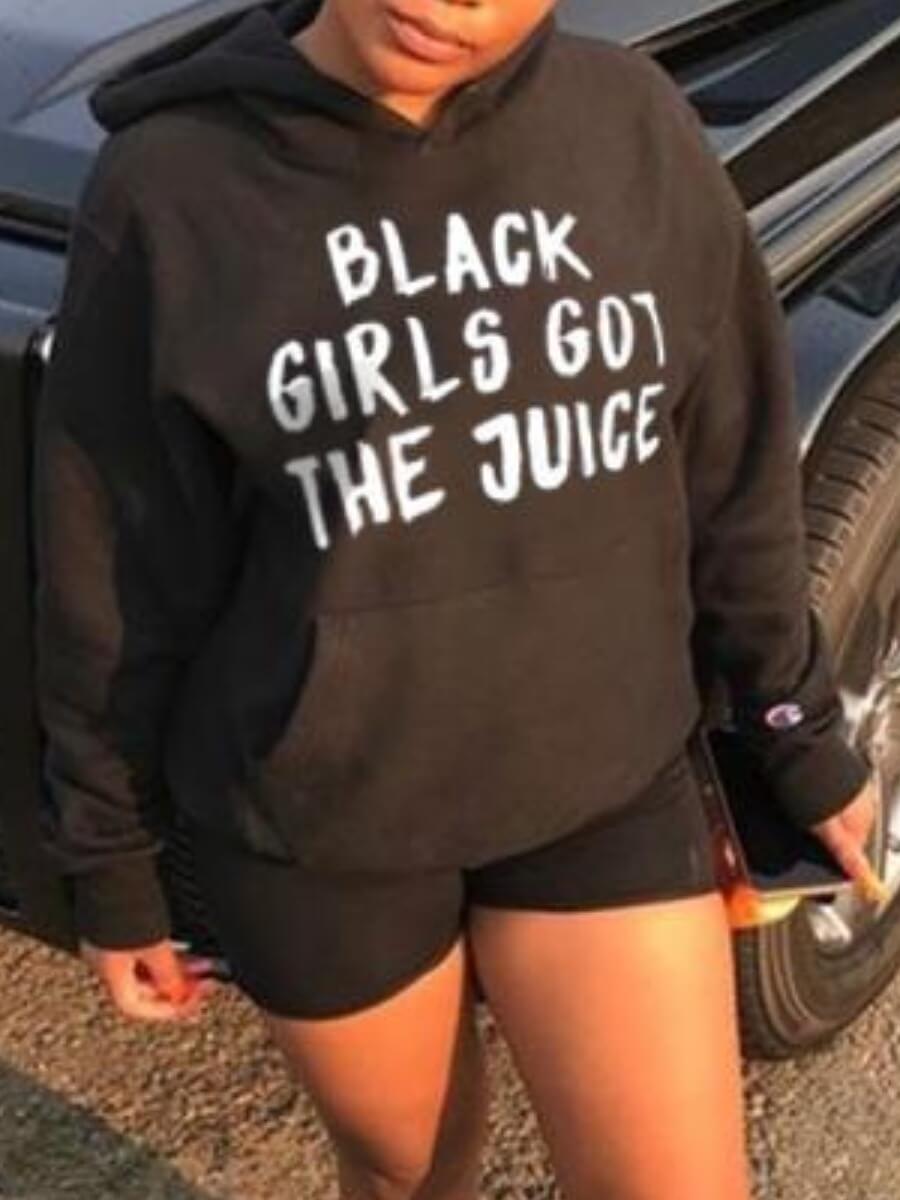 

Lovely Casual Hooded Collar Letter Print Black Hoodie