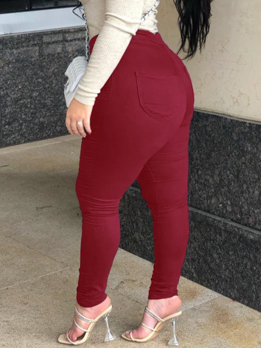 

Lovely Casual Basic Skinny Wine Red Plus Size Pants