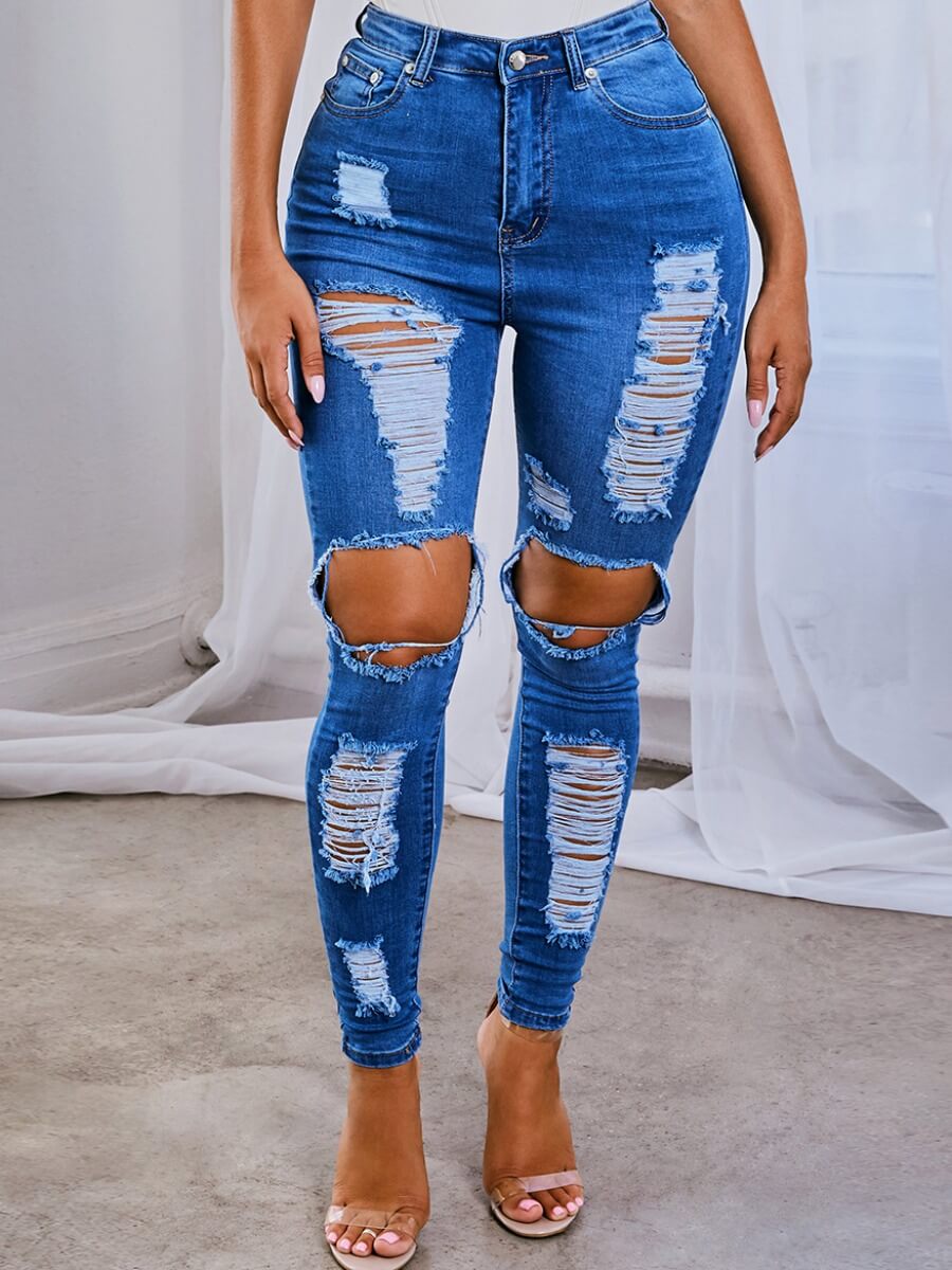 

Lovely Street Broken Holes Deep Blue Jeans