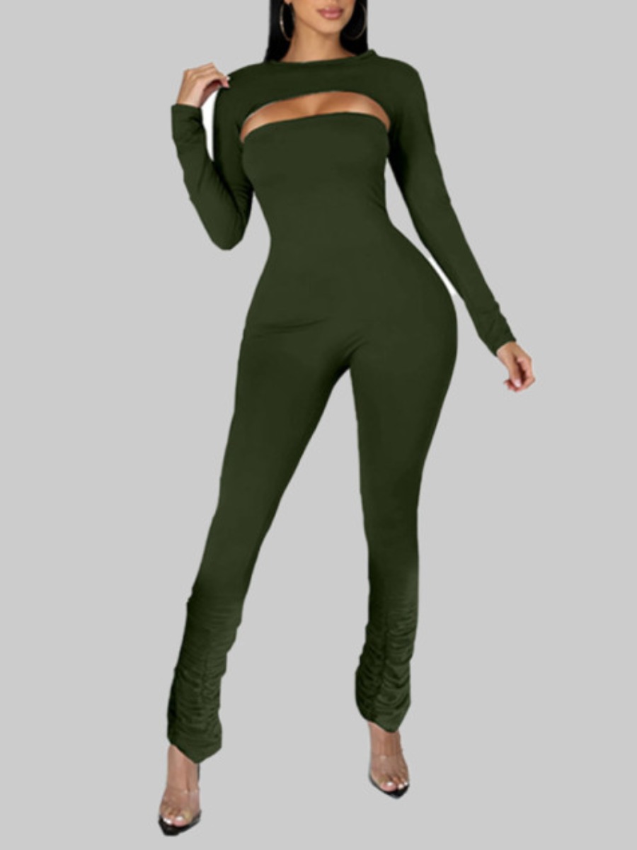 

lovely Sexy Basic Skinny Green Plus Size One-piece Jumpsuit