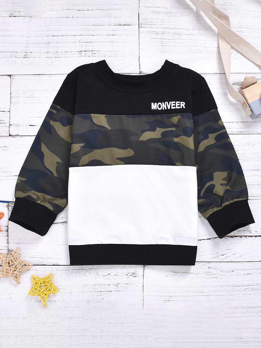 lovely Casual O Neck Camo Print Patchwork White Boy Hoodie