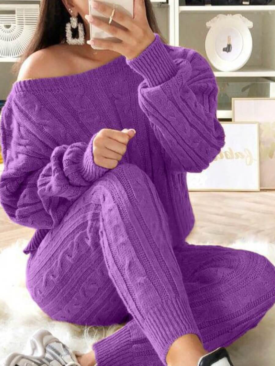 lovely Casual O Neck Striped Modena Two Piece Pants Set