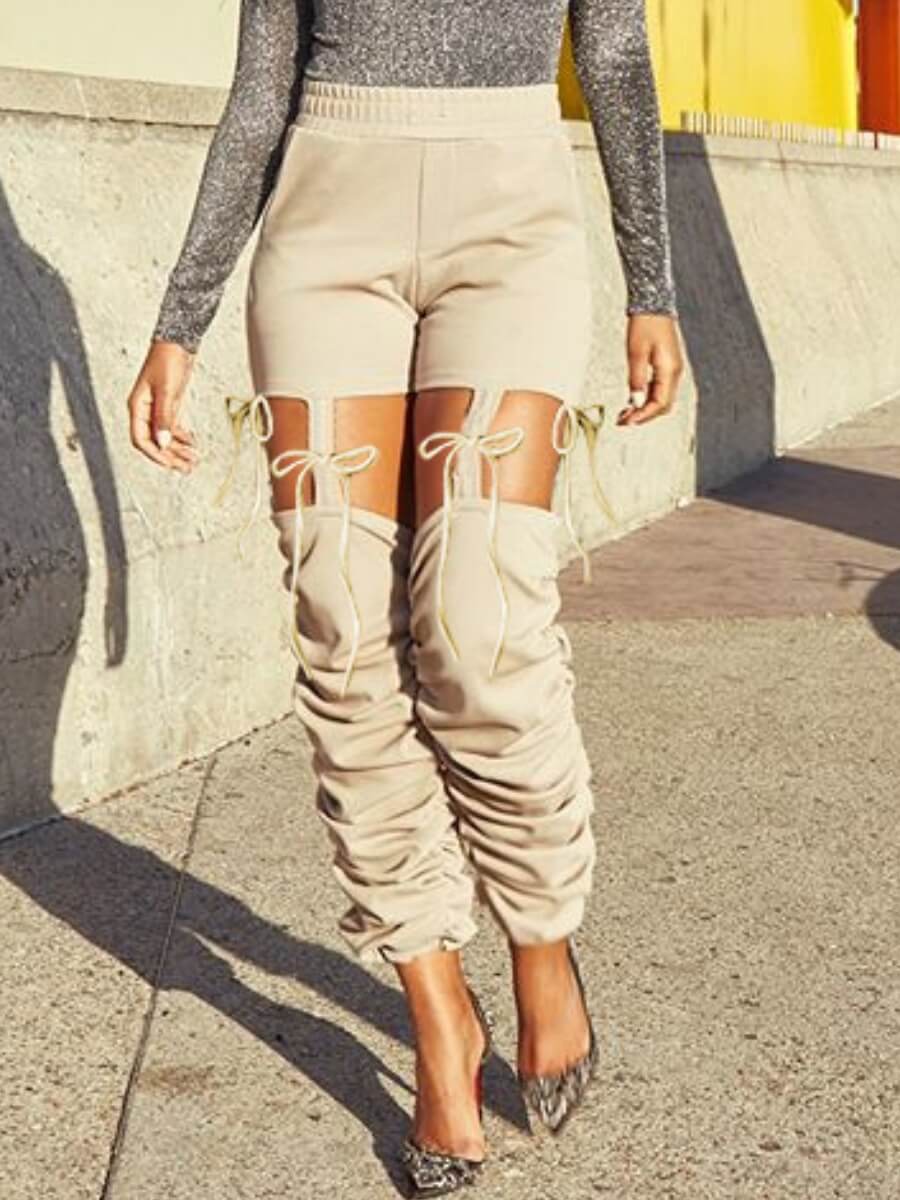 lovely Stylish Bandage Design Fold Design Khaki Pants