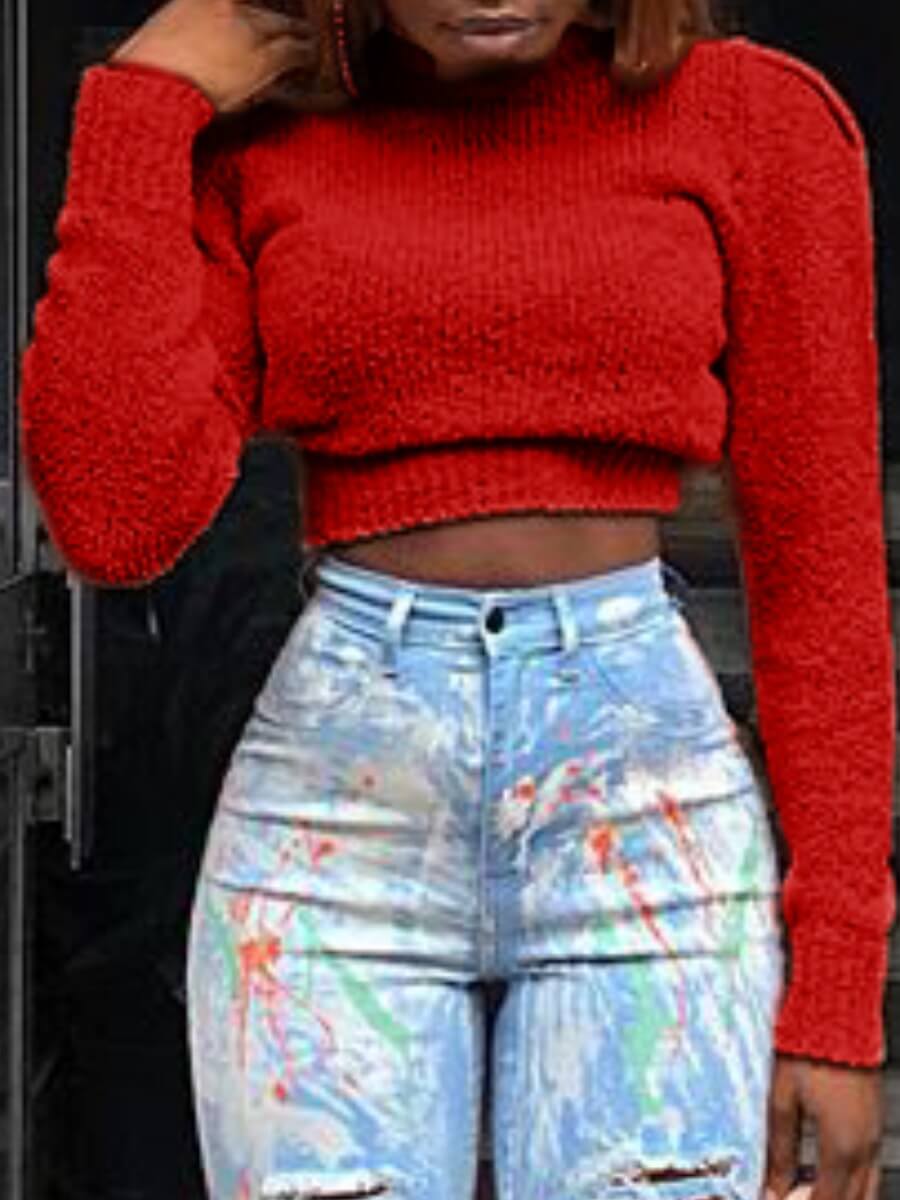 lovely Casual O Neck Skinny Red Sweater