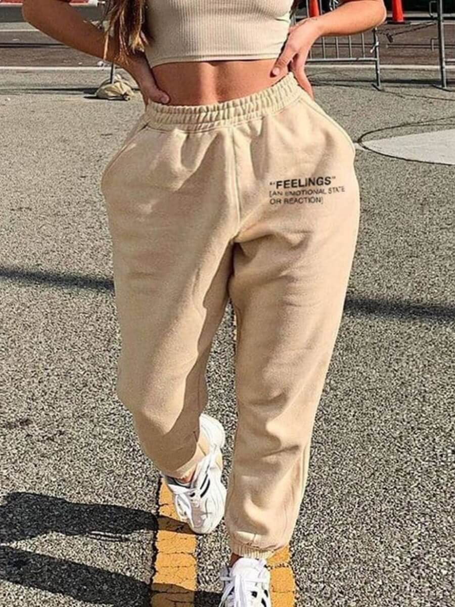 lovely Casual Letter Print Khaki Plus Size Pants